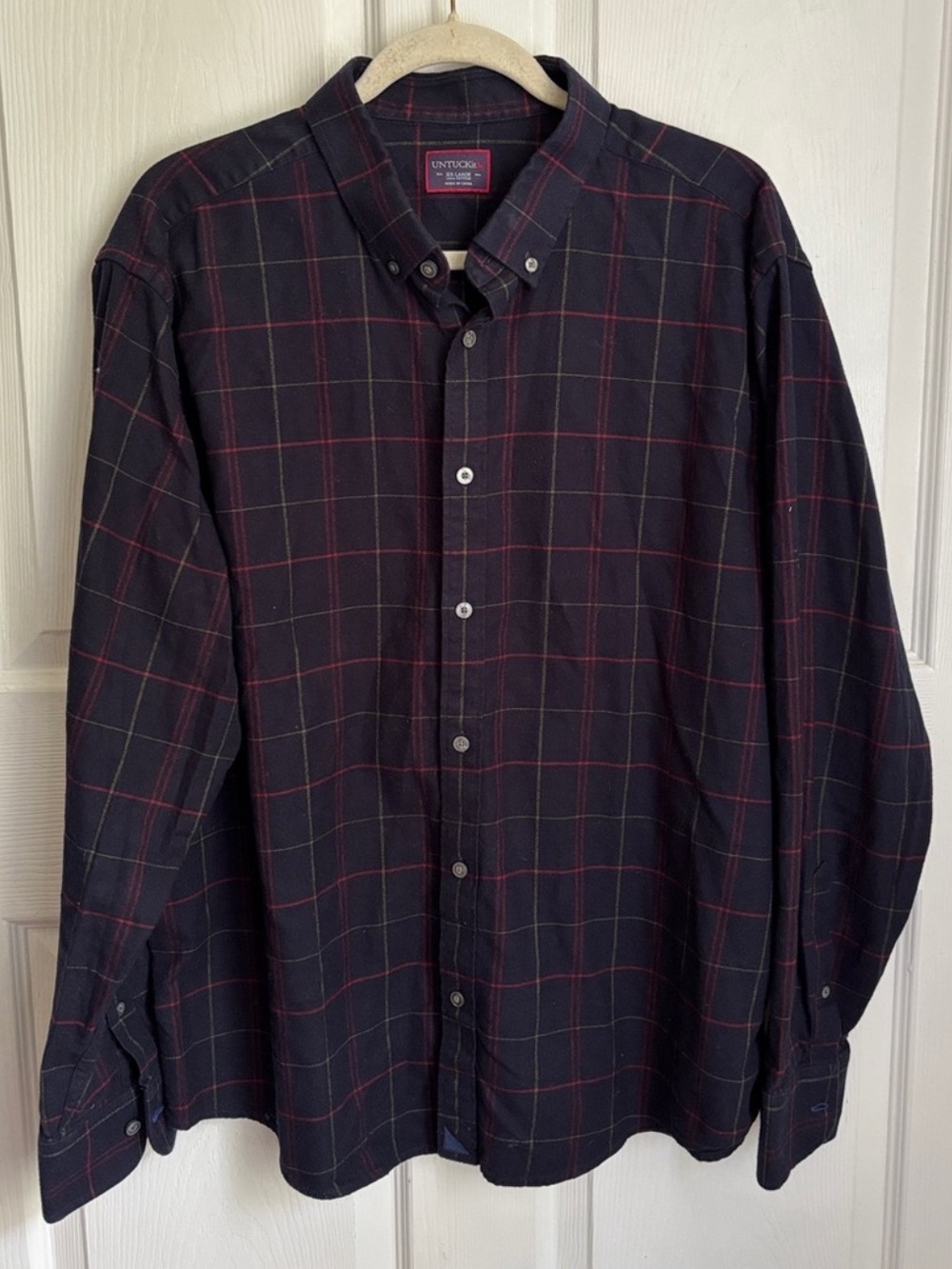 Untuckit Navy Plaid Button-Down Shirt 100% Cotton size XXL lightweight flannel